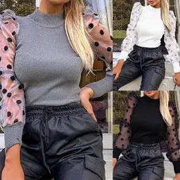 Women's Sweaters Camisa De Manga Larga Esponjosa Malla Para Mujer Camiseta Informal Suelta Elegante Cuello Alto Dot Party Club Ropa Suave