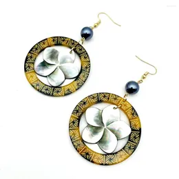 Dingle örhängen Hawai Tripical Natural Black Mother of Pearl Shell Plumeria Dingling Samoan Flower Jewelry for Women and Girls