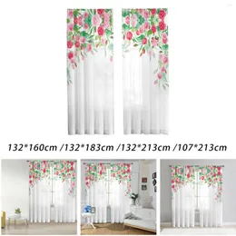 Curtain 2x Printed Sheer Curtains Tulle Window Drapes Floral White For Dining Room Office Farmhouse Kitchen