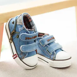 Athletic Outdoor Shenxuanny New Spring Canvas Children skor pojkar sneakers märke barn skor för flickor jeans denim platt stövlar baby småbarnskor w0329