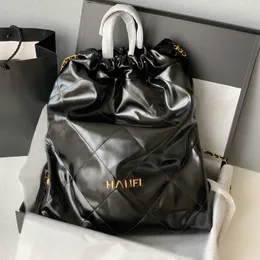 Großer Rucksack für Damen, 22 Taschen, schwarzes Diamantgitter, gesteppt, mit Kordelzug, große Kapazität, goldfarbene Metallbeschläge, Matelasse-Kette, Schulter, Maxi-Handtaschen, 50 x 40 cm