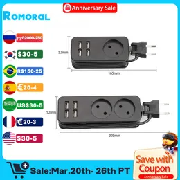 Sockets regleta de alimentacin de 15 m para enchufe Europeo Regleta de Viaje Extensin Porttil Cargador de 4 Puertos USB 1200W 250V HUB CONECTOR ESPECIAL PD ALEMN Z0327