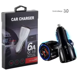 QC 3.0 Carregador de carro rápido portas USB portas 6A Adaptador de energia Fast Adaptive Cars Chargers para iPhone 14 Samsung com pacote de varejo