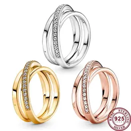 925 Silber Damen Pandora Ring Original Herz Krone Mode Ringe Intarsien Drei Ring Verwobene Frau