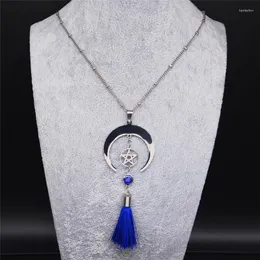 Pendant Necklaces Witchcraft Stainless Steel Moon Pentagram Chain Necklace Silver Color Tassel & Pendants Jewelry Gargantilha N3105S02