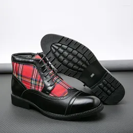 Dress Shoes High-quality Fashion Plaid Men Size 38-48 Pointed Wedding High-top Leather Boots Zapatos Hombre Vestir