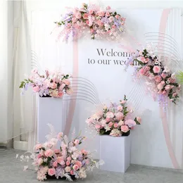 Dekorativa blommor Anpassa rosa Rose Flower Row Arrangement Artificial Wedding Arch Backdrop dekor väggfönster party evenemang layout