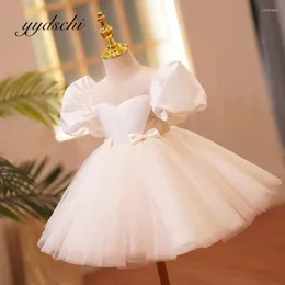 Mädchenkleider Schatz Pailletten Blumenkleid Für Hochzeit Kindergeburtstag Kurzarm A-Linie Ballkleid Knielang Prinzessin Schleife