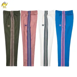 Mens Pants Spring Autumn Needles Butterfly Embroidery Striped Straight Fashion Joggers Sweatpants Men Women Casual AWGE Trousers 230328