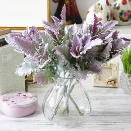 Dekorativa blommor 2023 Konstgjorda växter Flocking Silver Leaf Chrysanthemum Home Decoration Accessories For Living Room Fake Leaves