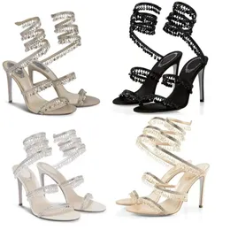 Summer Women's Sandals Luxury Brand High Heel Shoes Leather Crystal Pearl المحيطة بعرض قلادة أنيقة Noble Sexy Charm فريدة من نوعها EU35-43