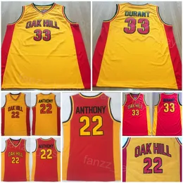 Oak Hill High School Kevin Durant Jersey 35 Basketball Carmelo Anthony 22 Shirt College Wszystkie zszyte drużynę kolor żółty czerwony dla fanów sportu na uniwersytet szycia na mężczyzn NCAA