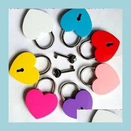 Dörrlås Creative Alloy Heart Shape Keys Padlock Mini Archaize Concentric Lock Vintage Old Antique With New Pure Colors Drop Deliv DHR1W