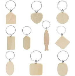 Beech Wood Keychain Party Favors Blank 개인화 된 맞춤형 태그 이름 ID 펜던트 키 링 버클 창조적 인 생일 선물 RRA