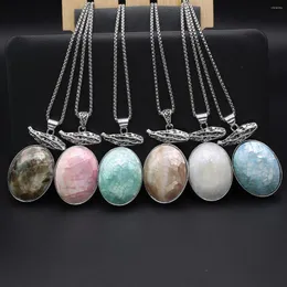 Pendant Necklaces Egg Shape Natural Stone Necklace Fashion Malachites Amethysts Silver Color Chains For Women Jewerly