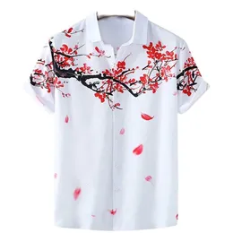 Mäns avslappnade skjortor Summer Men's Floral Chinese Style Shirt Short Sleeve Hawaiian Shirts For Men Plus Size Snabbt Dry Tops Tee Shirt Man Camisa 230329