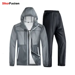 레인웨어 오토바이 레인 코트 Rainsuit 울트라 얇은 재킷 바지 방수 모자 주머니 capa de chuva motoqueiro motociclista chubasqueros 230329