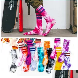 Shoe Parts Accessories Socks Dyeing Hiphop Tube Cotton Colorf Psychedelic Graffiti Tie Funny Skateboard Cute Harajuku Fashion Men Dhfic