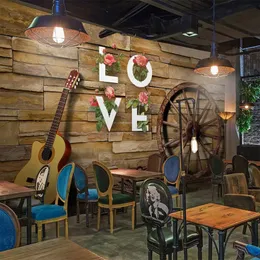 Bakgrunder Anpassad vilken storlek som helst väggduk Nostalgisk retro tegelhjul gitarr 3D WALLPAPER Restaurang Cafe Bakgrund Dekoration Mural