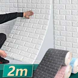 Wall Stickers 2m Long 3D Brick Wall Stickers DIY Decor SelfAdhesive Waterproof Wallpaper For Kids Room Bedroom Kitchen Home Wall Decor 230329