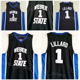 Weber State College Damian Lillard Jersey 0 män basket universitetsskjorta alla sömda lagfärg svart för sportfans andningsbar ren bomull sydd till försäljning ncaa