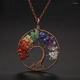 Pendanthalsband 7 Chakra Tree of Life Halsband Koppar Kristall Natural Stone Quartz Stones Reiki Pendulum Pendants Women Gift
