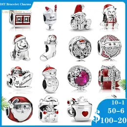 925 Siver Beads Charms for Pandora Charm Bracelets Designer для женщин Санта -Клаус снеговик подарки подарки снежинки