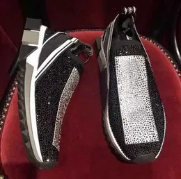 Diseñador de moda Sorrento zapatos de zapatilla Black Black White Stretch Mesh con cristales fusibles Descuento Perfecto Calzado casual EU38-46 Caja original