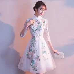 Повседневные платья вечеринка вечернее платье Cheongsam Восточное китайское стиль Женщина Элегантная кружева QIPAO Сексуальная свадьба выпускной выпускной