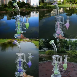 Colorful Bong Double Recycler Dab Rigs Turbine Perc Oil Rig Fab Egg Glass Bong Narghilè Tipo piegato Tubi d'acqua Tubo unico Wiith Bowl HR319