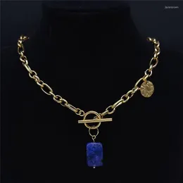 Hänge halsband mode rostfritt stål naturligt stenhalsband kedja för kvinnor guld färg halslösa gåvor smycken bijoux femme nz24