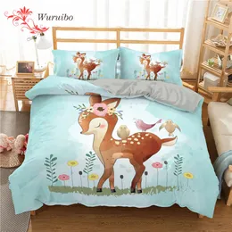 Bettwäsche-Sets Homesky Cartoon Deer Mädchen Jungen Bettwäsche Microiber Bettbezug Erwachsene Doppelbettdecke Family Life Bettwäsche 230329