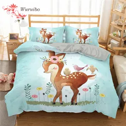 Set di biancheria da letto Homesky Cartoon Deer Girls Boys Biancheria da letto Forniture Copripiumino Mircoiber Copriletto matrimoniale per adulti Forniture per biancheria da letto per la vita familiare 230329