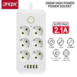 Sockets kabla de edensin de tira de aimentacin mltiple enchufe europeo 6 tomas de corriente alterna filtro de czerwone con 4 USB c pd carga inteligente rpida Z0327