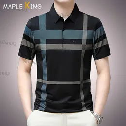 Polos Polos Men Shirt Polo Homme 2023 Summer Luxury Designer Plaid Print Druku