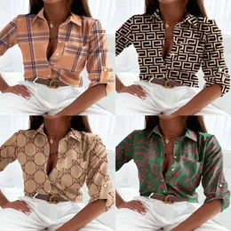 2023卸売女性デザイナーTシャツ女性Tシャツ花柄のブラウス印刷ラペルネック長袖新しいカジュアルレディース品質トップスウェットシャツs-xxl