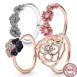 925 Silverkvinnor passar Pandora Ring Original Heart Crown Fashion Rings utsökta Tricolor Princess Crystal