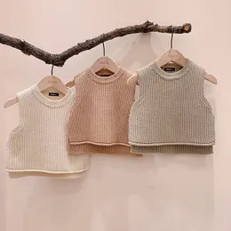 Kamizelka maluch maluch dziewczyna kamizelka wiosna jesienna solidne sweter bez rękawów top dla niemowląt bawełniany moda ubrania dla dzieci kostium 230329