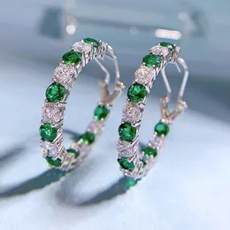 2022 Emerald Diamond Hoop Earring 100% Real 925 sterling silver Jewelry Party Wedding Earrings for Women Bridal Engagement Bijou