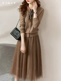 Zweiteiliges Kleid Vimly Eleganter Pullover Passende Sets Damen Jersey Strickjacke Netzröcke Zweiteilige Sets für Damen im koreanischen Stil Outfits 230329