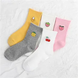 Kvinnor Socks Ins Chic Girls 'Cartoon Fruel Fruch Strawberry Banana Cherry Ananaskonst gredant rullad CULLED LOOK MUND