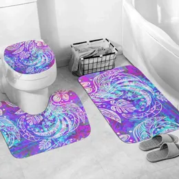 Tuvalet koltukları Polinezya ev seti - güneş sıçrama kravat boyası banyo 3d baskılı kaide halı kapak kapağı banyo paspası