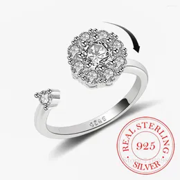 Anelli a grappolo in argento sterling 925 con apertura rotante in zircone con perlina rotonda per donne e ragazze, accessori da sposa classici di lusso, regalo di gioielli