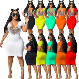 Plus Tamanho 3xl Dresses causais Designer 2023 Novas mulheres Padrão Slim Impresso Grande Vestido Sexy Vestido Sexy Roupas Curta Clothing