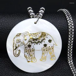 Pendant Necklaces Fashion Elephant Stainless Steel Shell Necklace Women Gold Color Long Big Chain Jewelry Collar Mujer N19232S07