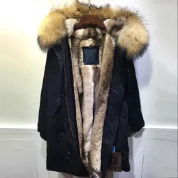 Erkekler Down Black Long Fur Parka Doğal Raccoon Hoodies Sıradan Sahte Kapalı MR ve MRS KIŞ GİBİ