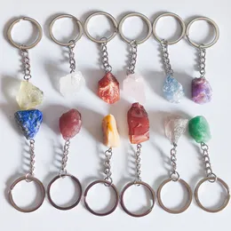 Chave de minério de minério bruto GEM GEM GEM FLUEITE CITRINA AMETHIST Irregular Pingents Charms Keyring