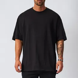 Men's TShirts Mens Oversized Fit Short Sleeve Tshirt With Dropped Shoulder Loose Hip Hop Fitness T Shirt Summer Gym Bodybuilding Tops Tees 230329