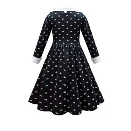 Girl's Dresses Girls Wednesday Addams Family Cosplay Costume Vintage Gothic Outfits Halloween Clothing Kids Morticia Addams Printing Dress Wig