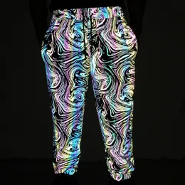 Męskie spodnie HARAJUKU Kolorowe fale wody Odblaskowe spodnie ładunkowe Mężczyzn Hip Hop Reflect Light Night Jogging Man Ubranie odzieżowe Spodnie techniczne 230329